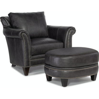 Richardson Ottoman by Bradington-Young by Hooker Furniture in charcoal and plantation, gunmetal. Made from 100% leather in a unique style.