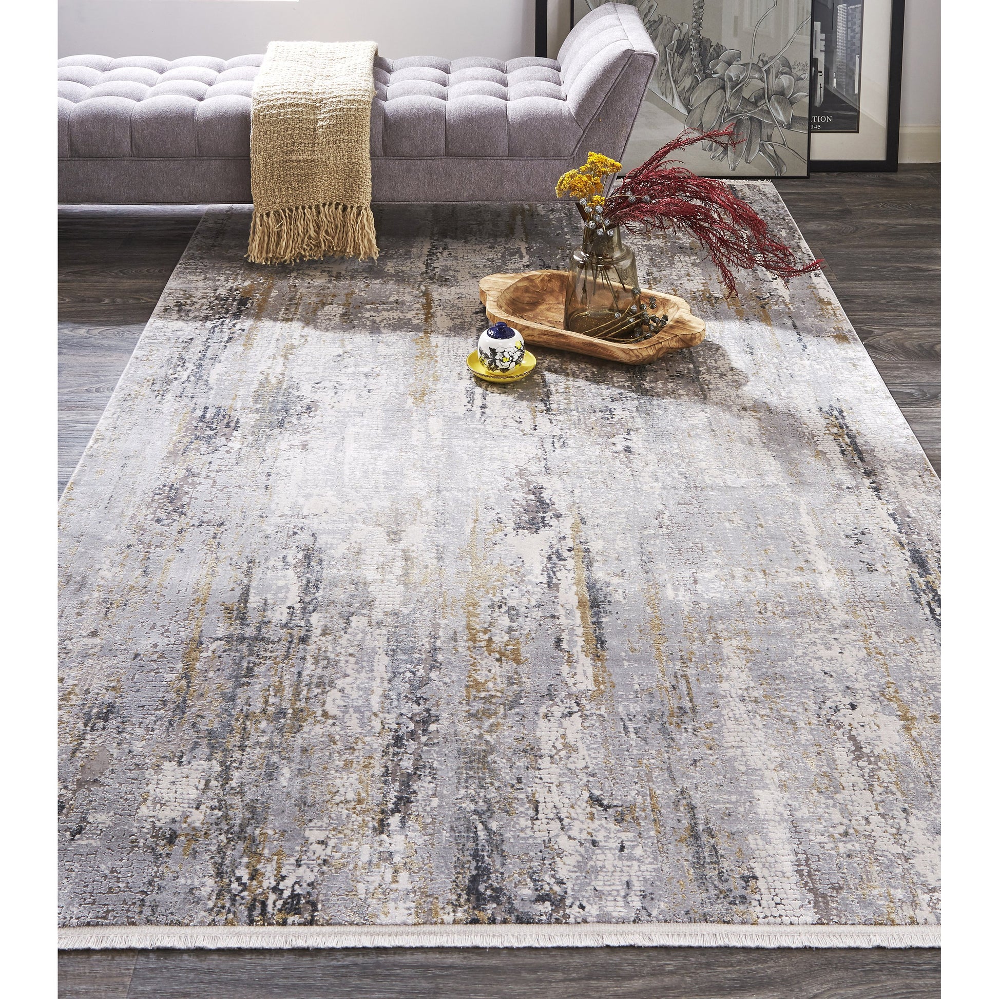 Cadiz Rug - 3887F by Feizy in ivory, gray, gold. Made from viscose, acrylic in a unique style.