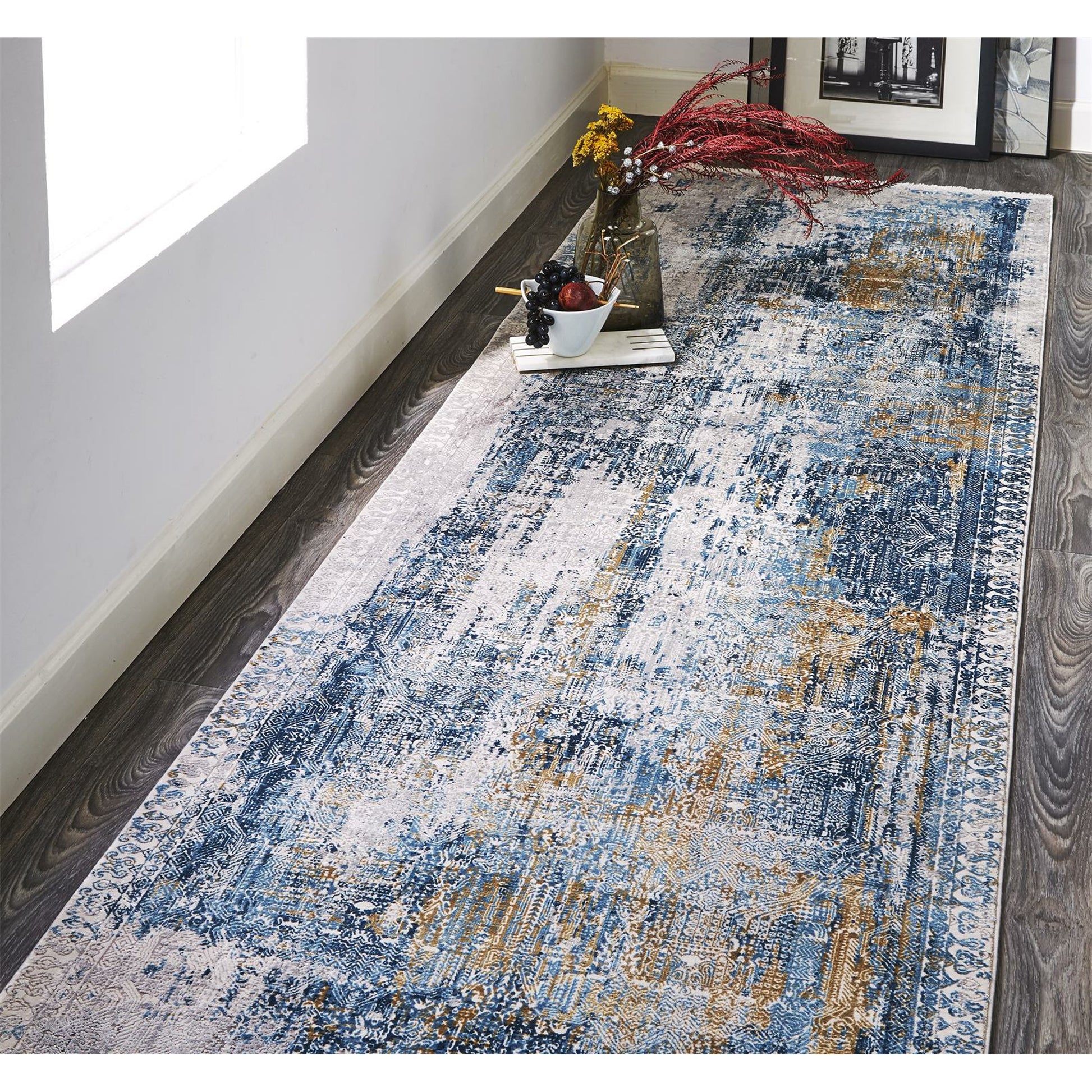 Cadiz Rug - 3890F by Feizy in blue, gray, gold. Made from viscose, acrylic in a unique style.