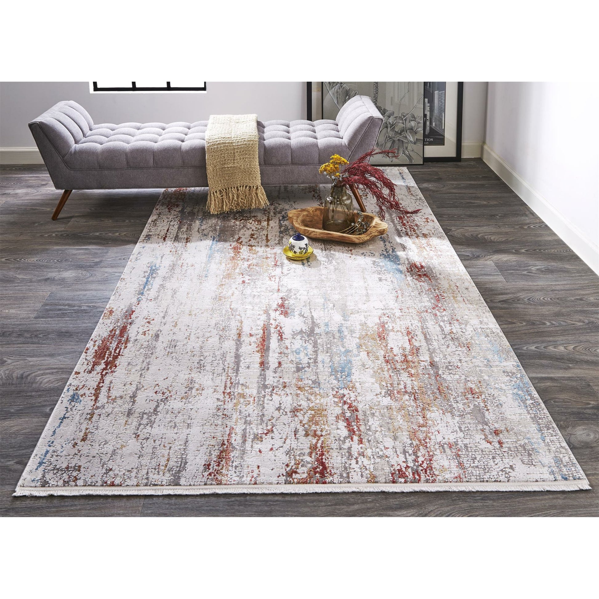 Cadiz Rug - 3903F by Feizy in gray, red, blue. Made from viscose, acrylic in a unique style.