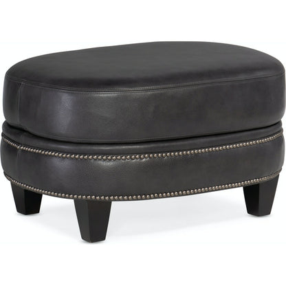 Richardson Ottoman by Bradington-Young by Hooker Furniture in charcoal and plantation, gunmetal. Made from 100% leather in a unique style.