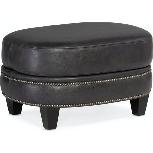 Richardson Ottoman by Bradington-Young by Hooker Furniture in charcoal and plantation, gunmetal. Made from 100% leather in a traditional style.