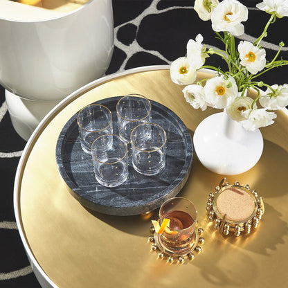 Three Kings Side Table by Global Views in gold, white, off-white and white lacquer. Made from unique in a transitional style.