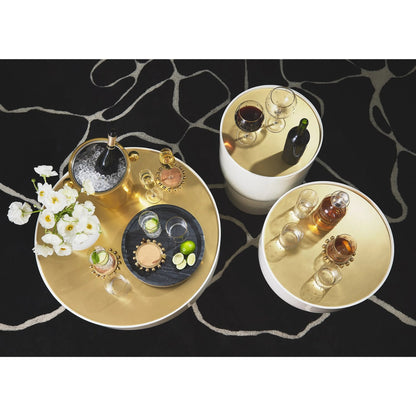 Three Kings Side Table by Global Views in gold, white, off-white and white lacquer. Made from unique in a transitional style.