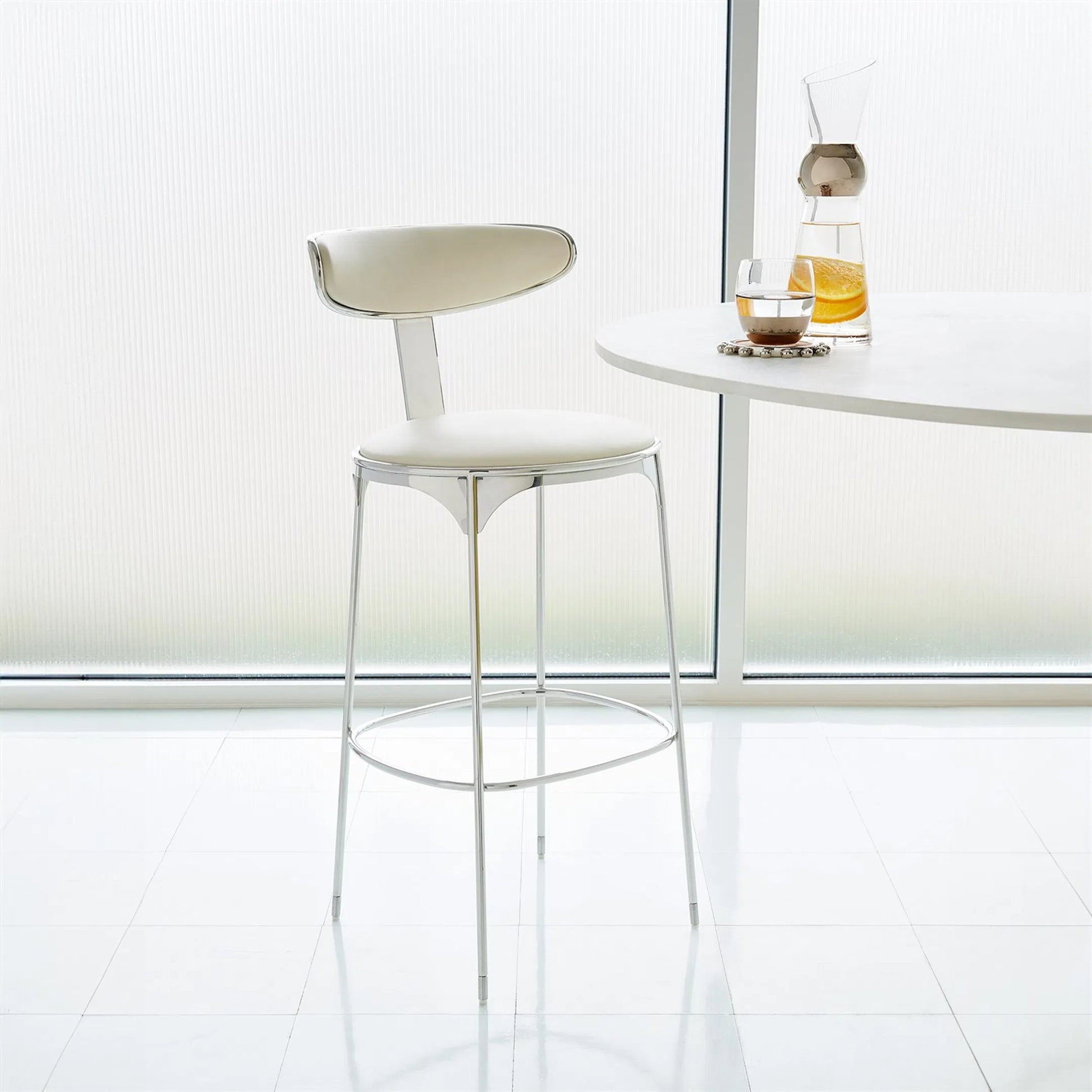 Panoplia Bar Stool by Global Views in ash, ivory and polished stainless steel. Made from unique in a modern style.