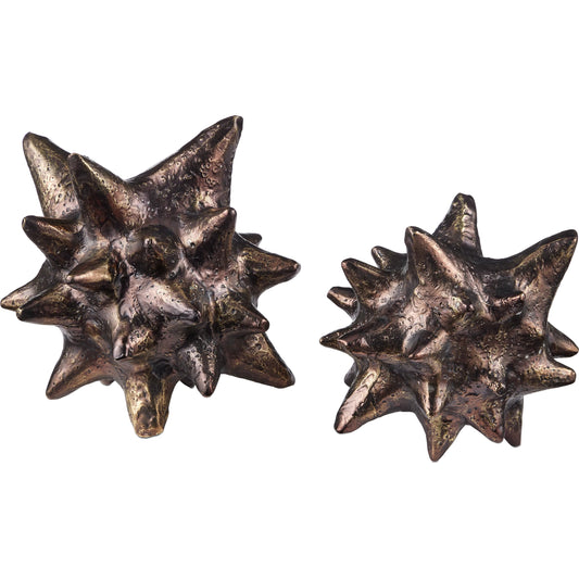Jacks Object Set by Currey and Company in antique brass. Made from scorched bronze in a unique style.