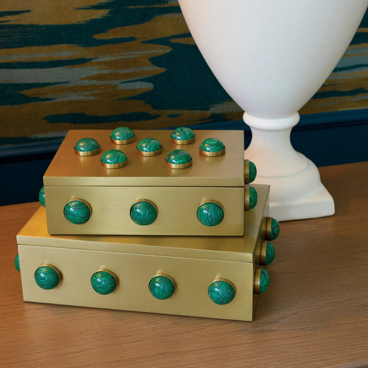 Pandora Malachite Box by Global Views. Made from stainless steel, faux pandora malachite in a unique style.
