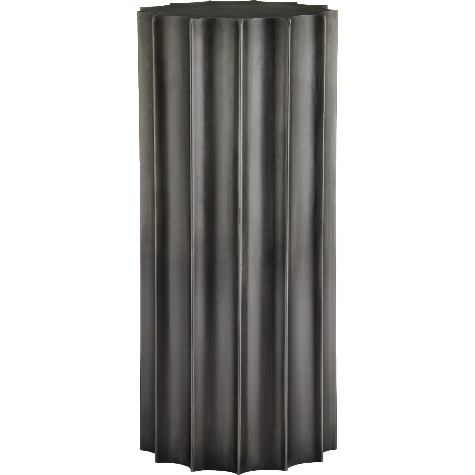Kanti Accent Table by Currey and Company in graphite. Made from iron in a modern style.