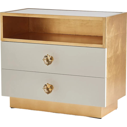 London Nightstand by Global Views in gold and white lacquer. Made from unique in a modern style.