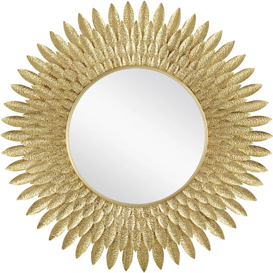 Plume Mirror by Currey and Company in brass. Made from brass, engineered wood, glass in a unique style.