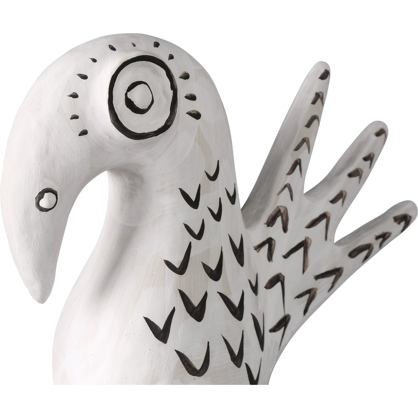 003 SI-2134022 | Closeup | Norman the Peacock by Currey and Company in washed white, black. Made from porcelain in a eclectic & global style.