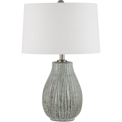 Fidella Table Lamp by Currey and Company in reactive black, white, brushed nickel. Made from ceramic in a modern style.