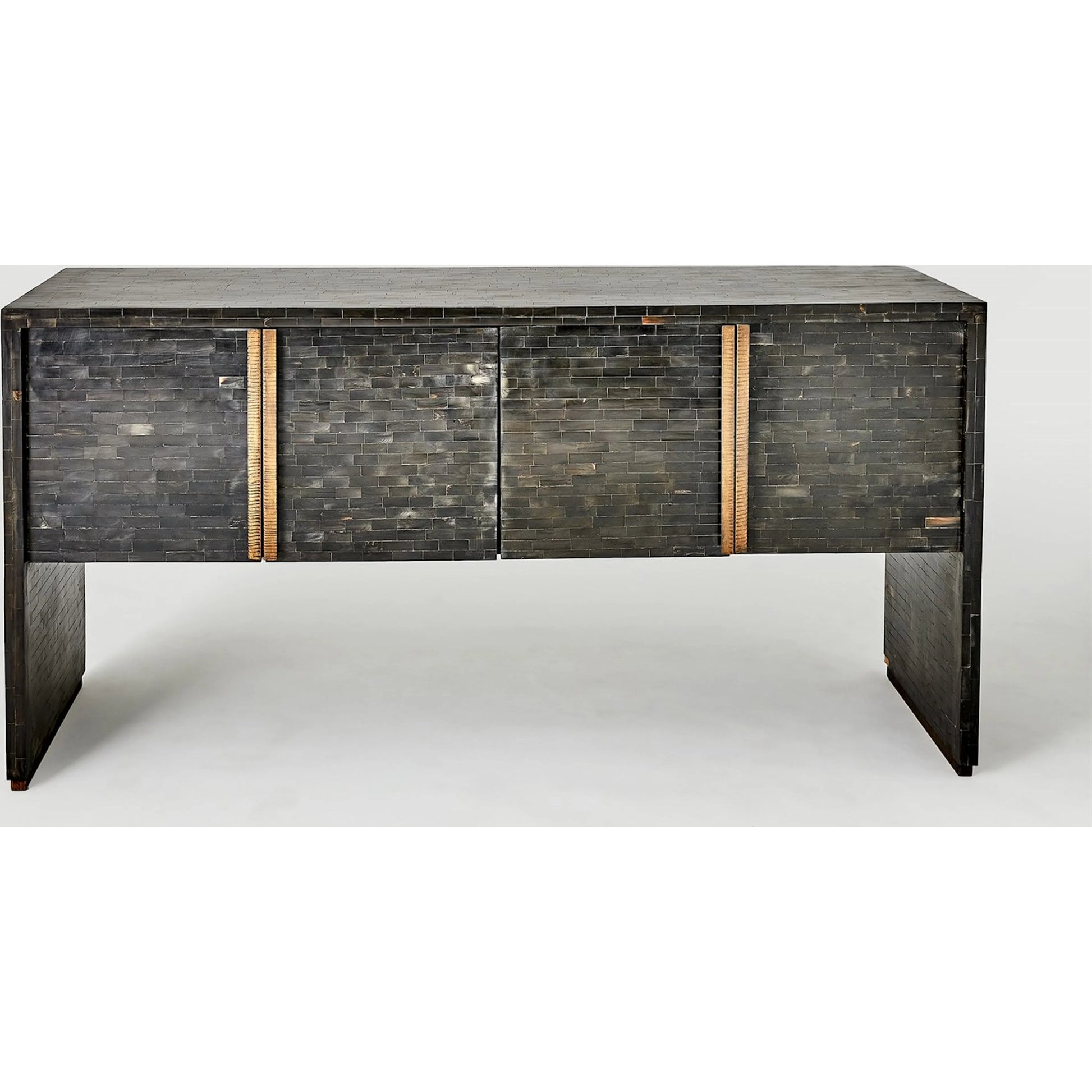 Horn Inlay Console by Global Views in black and antique brass. Made from unique in a modern style.