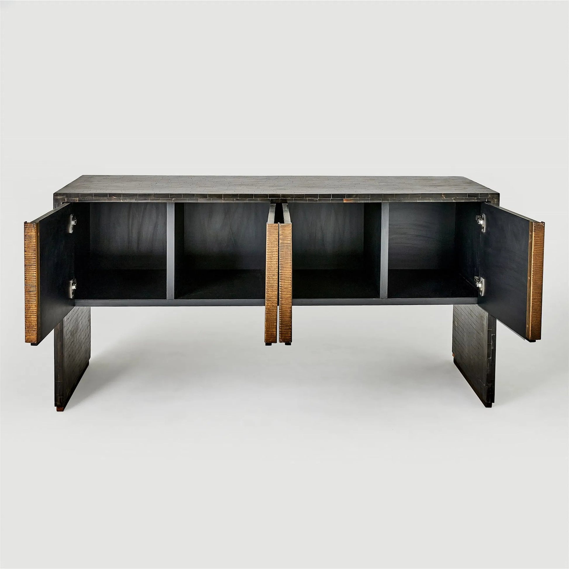 Horn Inlay Console by Global Views in black and antique brass. Made from unique in a modern style.