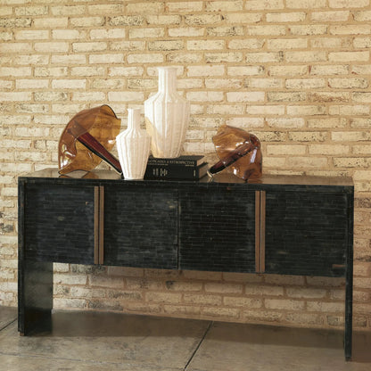 Horn Inlay Console by Global Views in black and antique brass. Made from unique in a modern style.