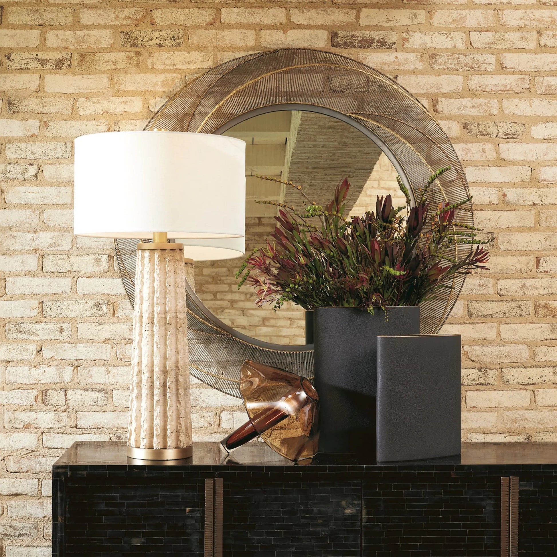 Horn Inlay Console by Global Views in black and antique brass. Made from unique in a modern style.