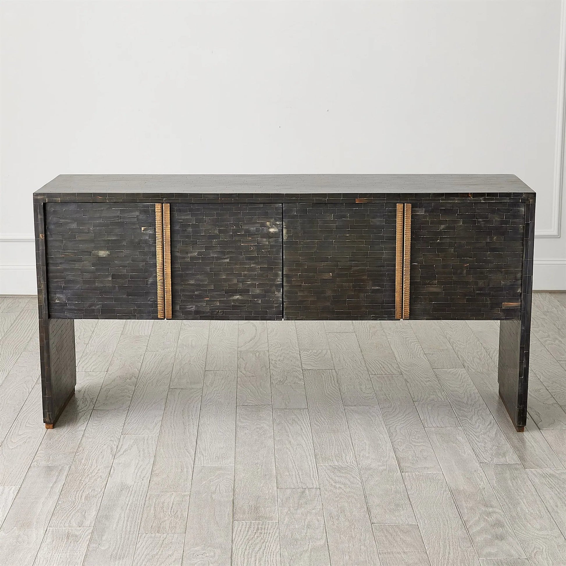Horn Inlay Console by Global Views in black and antique brass. Made from unique in a modern style.