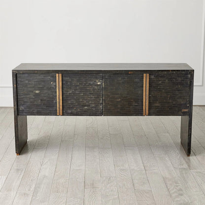 Horn Inlay Console by Global Views in black and antique brass. Made from unique in a modern style.