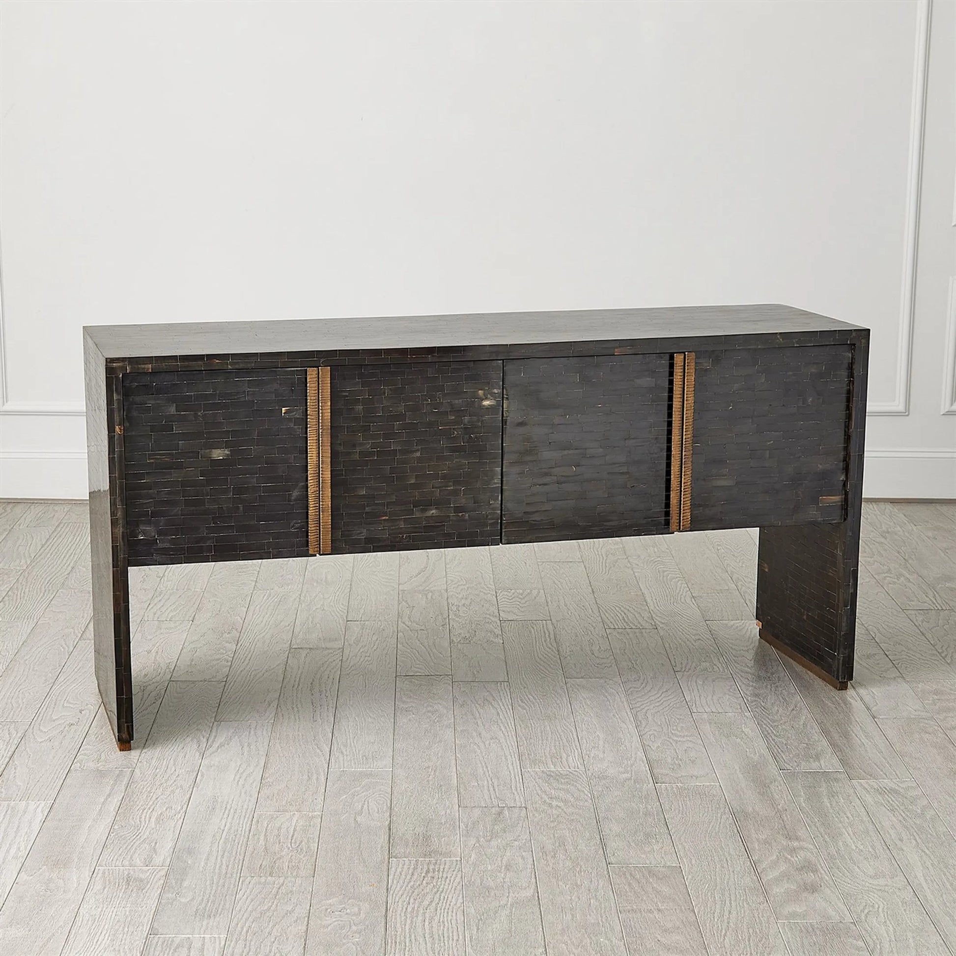 Horn Inlay Console by Global Views in black and antique brass. Made from unique in a modern style.