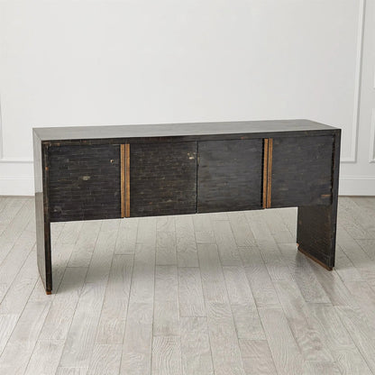 Horn Inlay Console by Global Views in black and antique brass. Made from unique in a modern style.