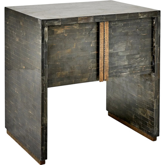 Horn Inlay Bedside Table by Global Views in black and antique brass. Made from unique in a modern style.