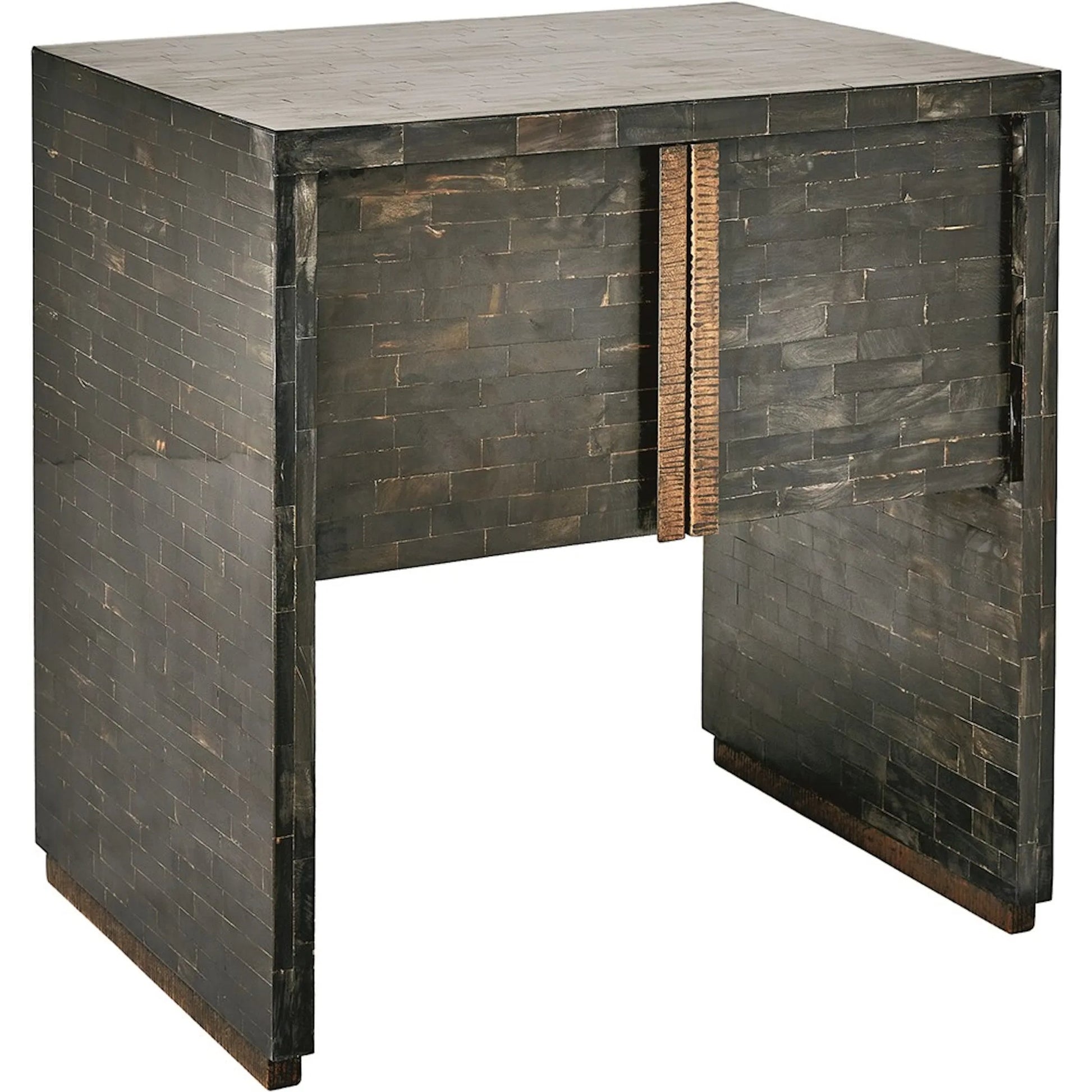 Horn Inlay Bedside Table by Global Views in black and antique brass. Made from unique in a modern style.