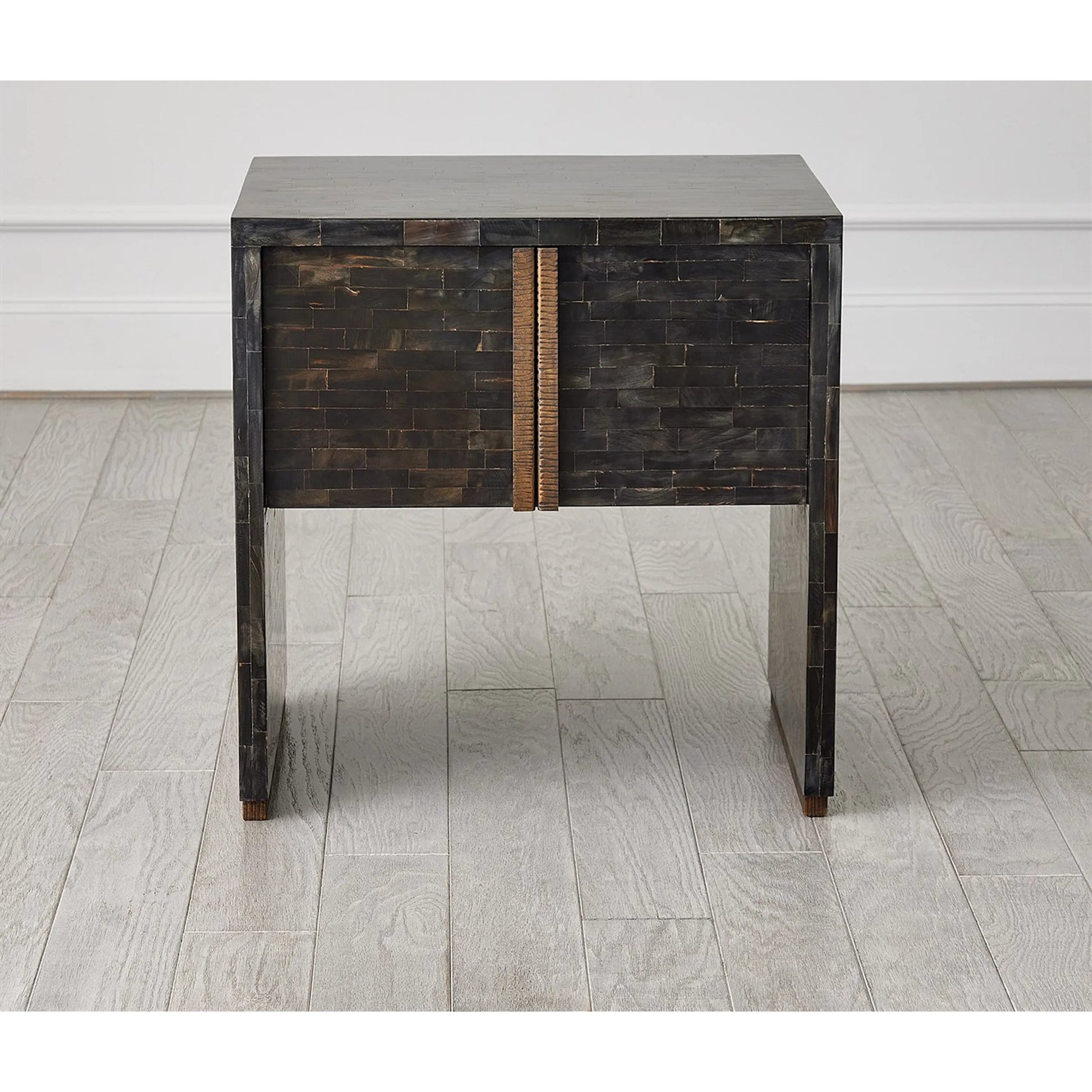 Horn Inlay Bedside Table by Global Views in black and antique brass. Made from unique in a modern style.