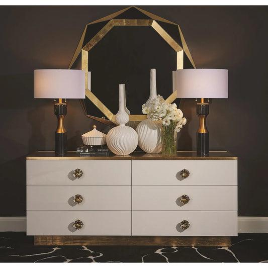 London Credenza by Global Views in gold and white lacquer. Made from unique in a modern style.