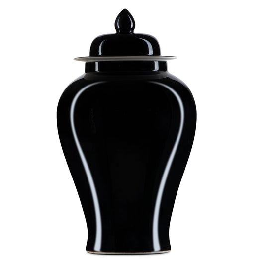 Imperial Black Temple Jar by Currey and Company in imperial black. Made from porcelain in a modern style.