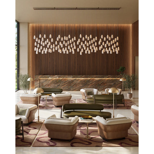 Posh 30-Light Linear Multi-Drop Pendant by Currey and Company in white, silver. Made from ceramic, metal in a modern style.