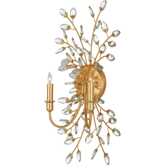 Forget-Me-Not Wall Sconce by Currey and Company. Made from crystal, metal in a modern style.