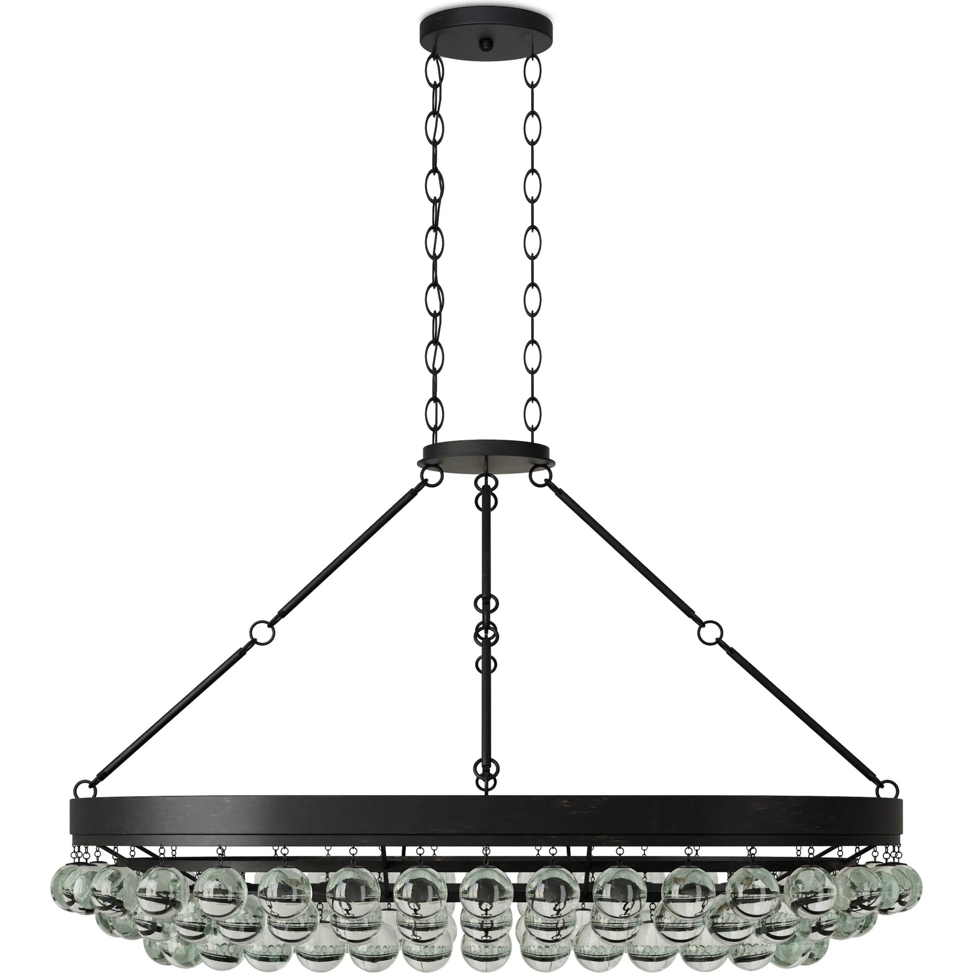 Balthazar Ceiling Mount by Currey and Company in french black. Made from wrought iron, glass in a modern style.