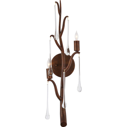 Morning Grove Wall Sconce by Currey and Company in rhine gold, clear. Made from wrought iron, glass in a cottage & farmhouse style.