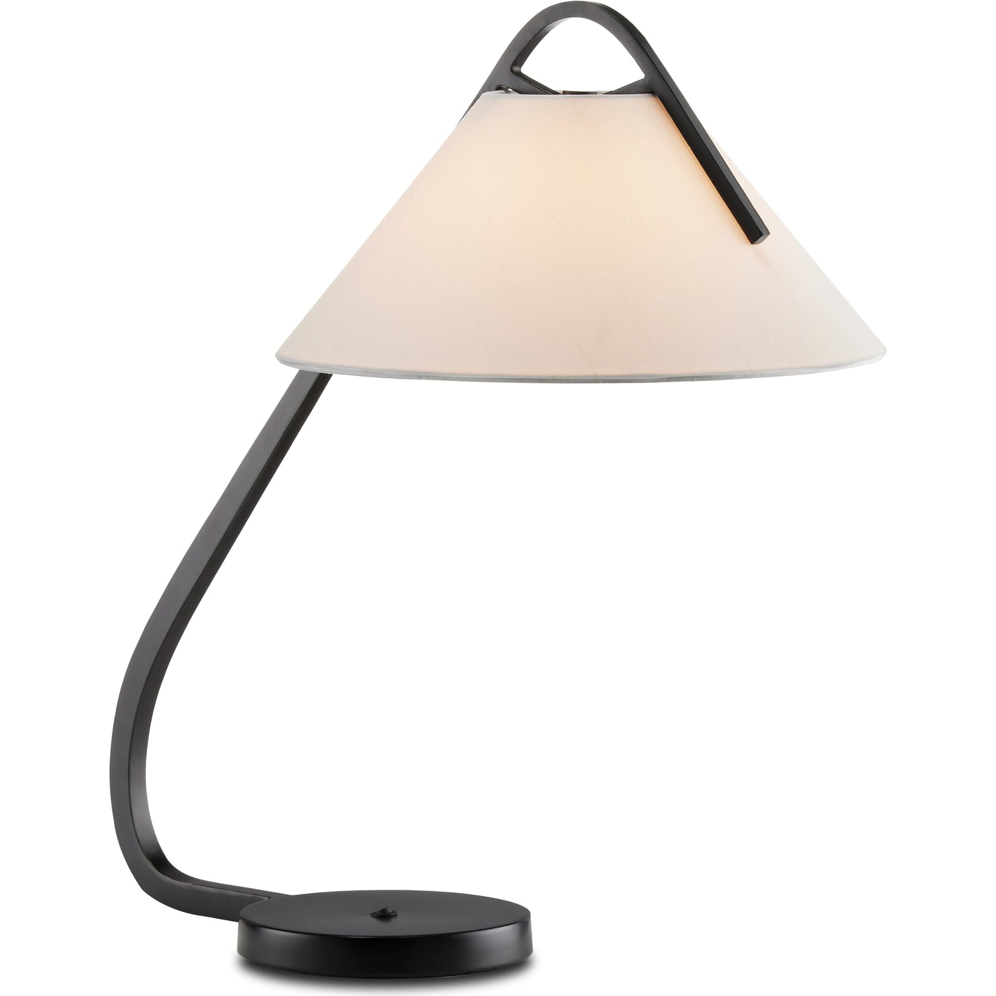 Frey Desk Lamp by Currey and Company in satin black, brushed brown. Made from metal in a transitional style.