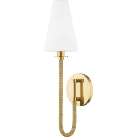 Ripley I Wall Sconce by Hudson Valley in aged brass. Made from brass in a transitional style.