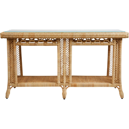 Hope Town Console by Chelsea House in tan. Made from natural rattan, fitrit rattan in a rustic style.