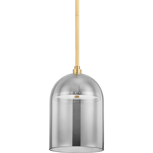 Dorval 1 Light Pendant by Hudson Valley in aged brass. Made from steel in a modern style.