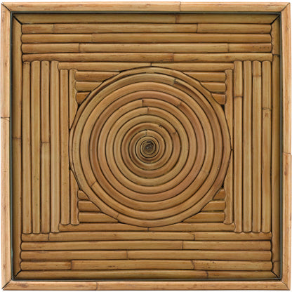 Silang Drinks Table by Currey and Company in natural rattan, clear. Made from rattan, wrought iron, glass in a transitional style.