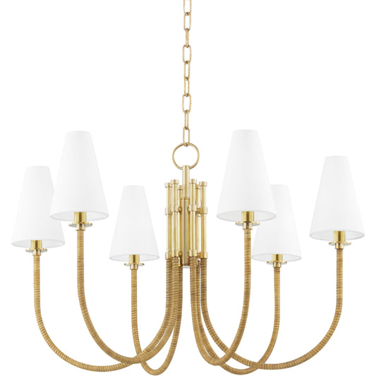 Ripley Chandelier by Hudson Valley in aged brass. Made from brass in a transitional style.