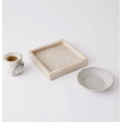 Marble Tray by Global Views in antiqued white. Made from lime stone stained marble in a eclectic & global style.
