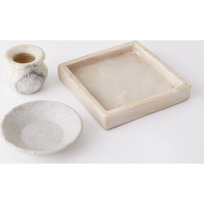 Marble Bowl by Global Views in antiqued white. Made from lime stone stained marble in a eclectic & global style.