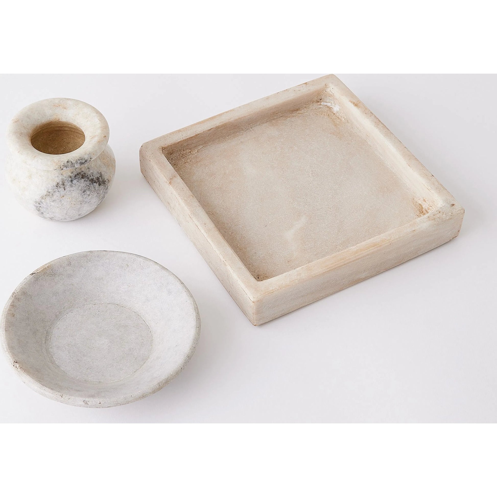 Marble Vase by Global Views in antiqued white. Made from lime stone stained marble in a eclectic & global style.