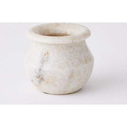 Marble Vase by Global Views in antiqued white. Made from lime stone stained marble in a eclectic & global style.