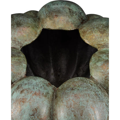 Rotterdam Bowl by Currey and Company in verdigris. Made from cast aluminum in a rustic style.