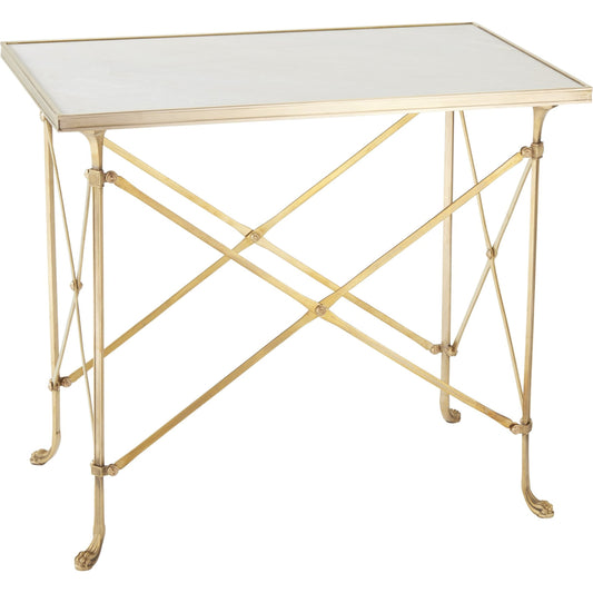 Rectangular Directoire Table by Global Views in brass, white honed marble. Made from white honed marble in a transitional style.