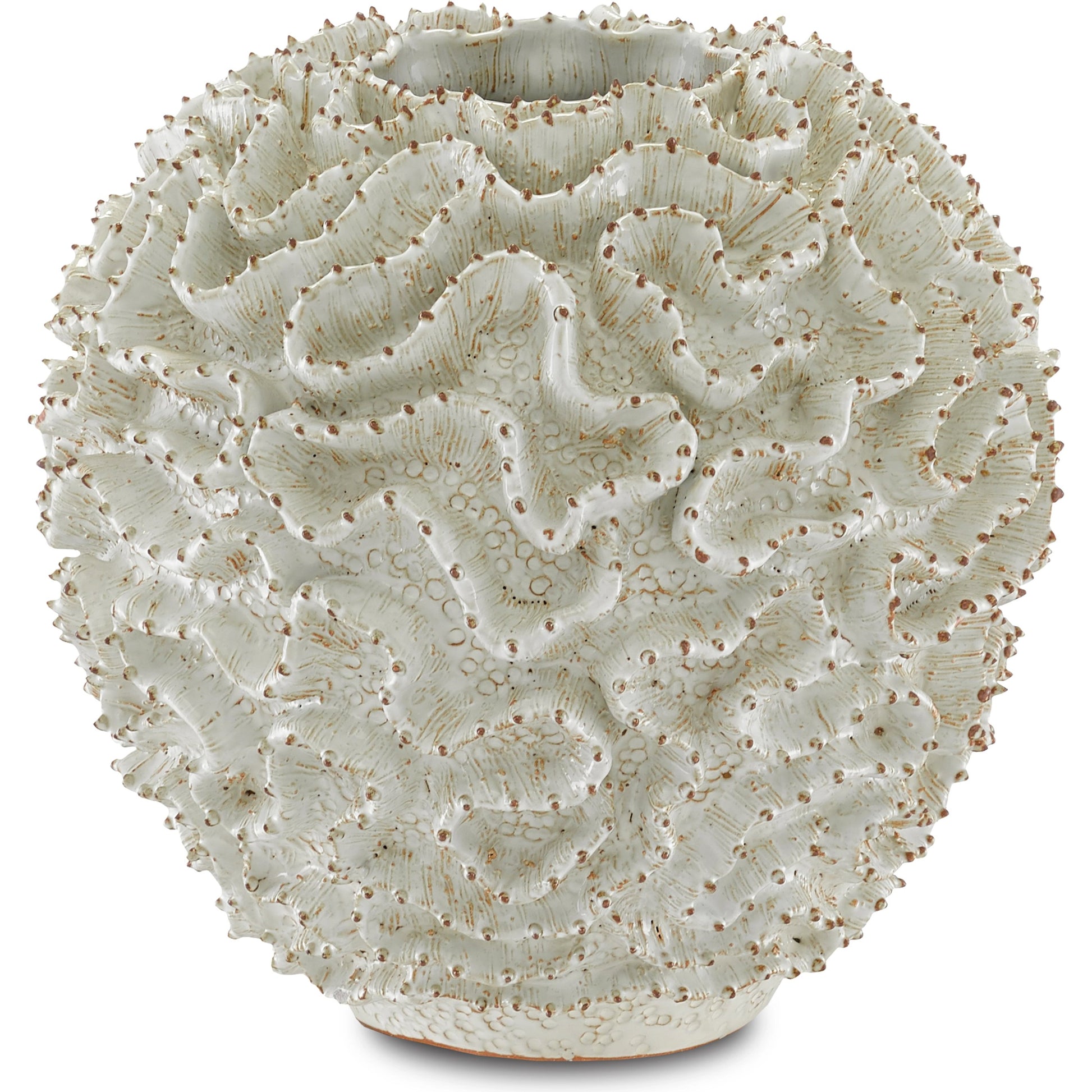 Swirl Vase by Currey and Company in white, gold. Made from ceramic in a coastal style.