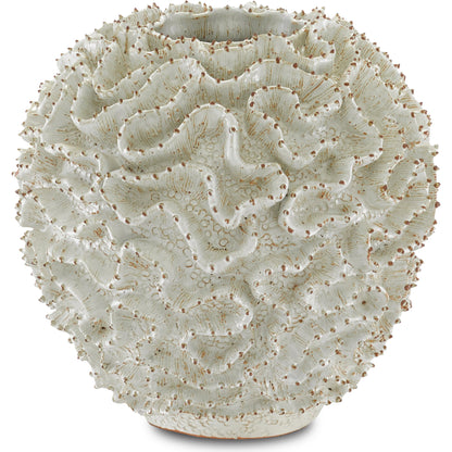 Swirl Vase by Currey and Company in white, gold. Made from ceramic in a coastal style.
