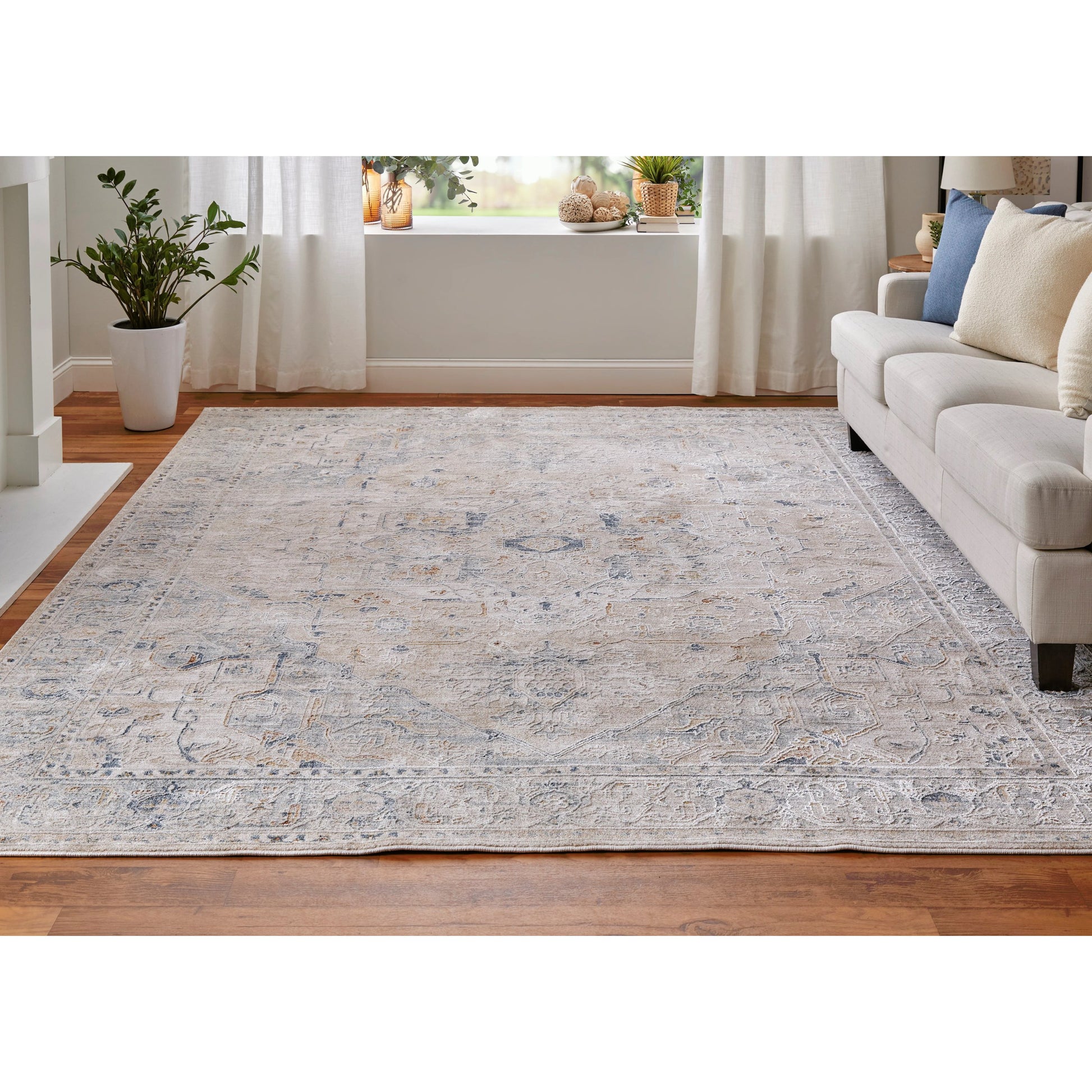 Pasha Transitional Rug - 39M5F by Feizy in ivory, taupe, blue. Made from polyester in a unique style.