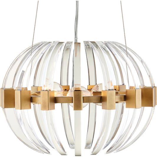 Coquette Small Brass Chandelier by Currey and Company in clear, antique brass. Made from optic crystal, metal in a modern style.