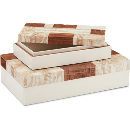 1940S Box Set by Currey and Company in beige, brown, ivory, natural. Made from composite, fabric, wood in a traditional style.